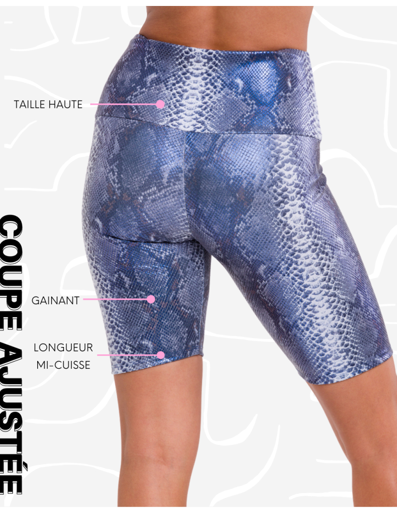 Short de yoga - Biker snake - Bleu