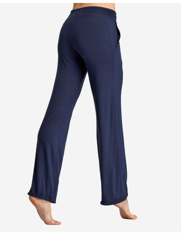 Pantalon fluide droit Bleu - avec poches et lien aux chevilles