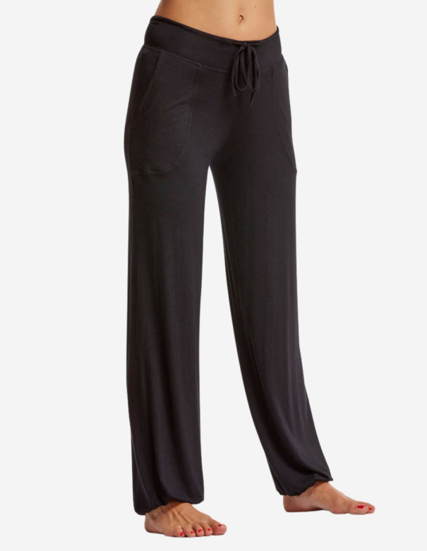 Pantalon droit avec poches et liens chevilles - Noir